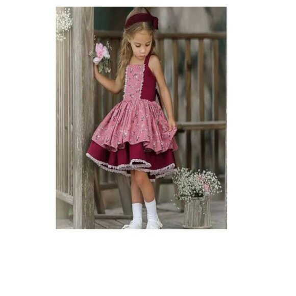 NWT Dollcake Emily Dress Burgandy Pink Floral Holiday Fall Girls sz 7 - Picture 3 of 4